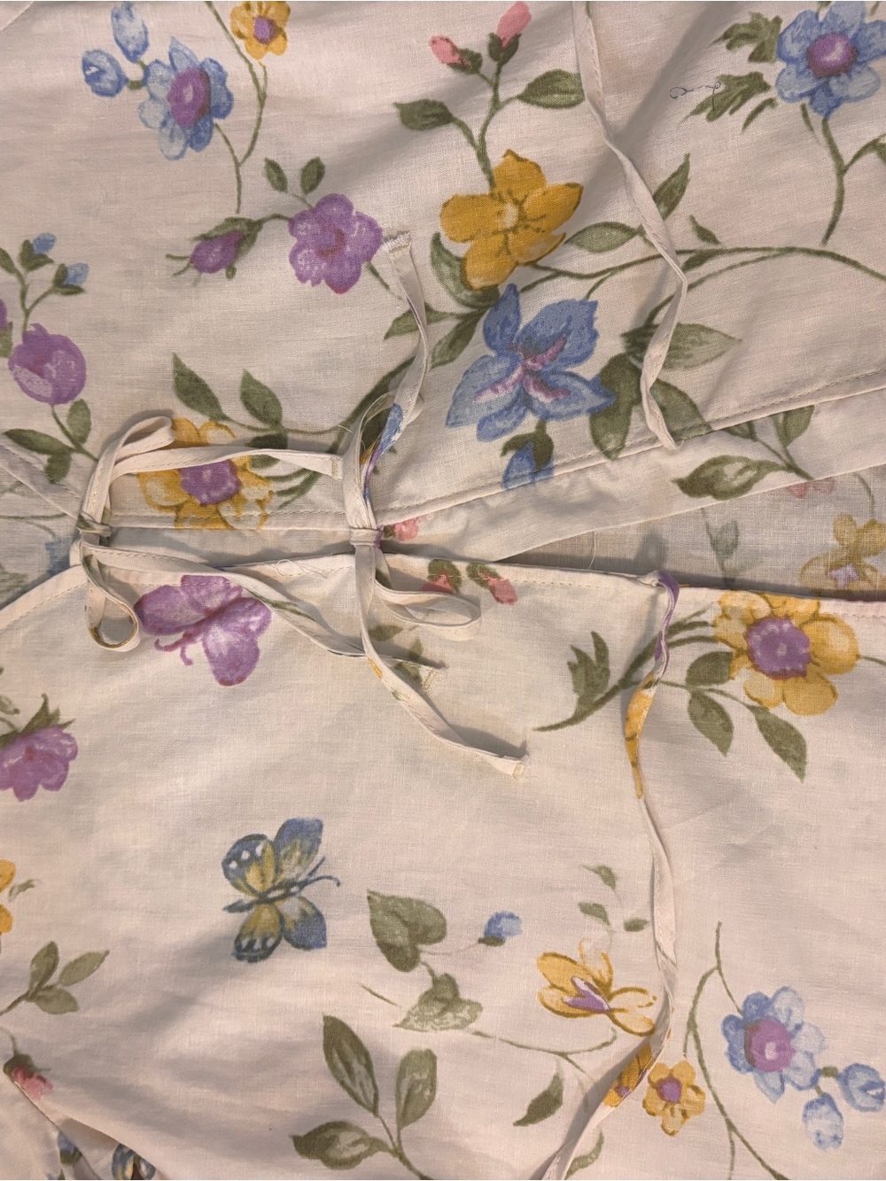 Laura Ashley Linen Blend Cream Floral Tie-Front Blouse with Pastel Blooms - Picture 5 of 5